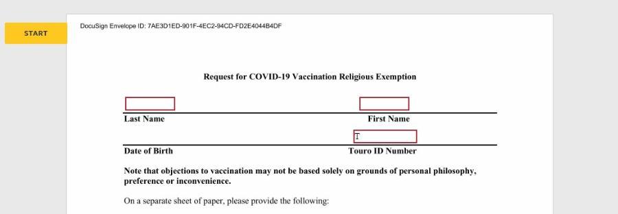 religious exemption request form