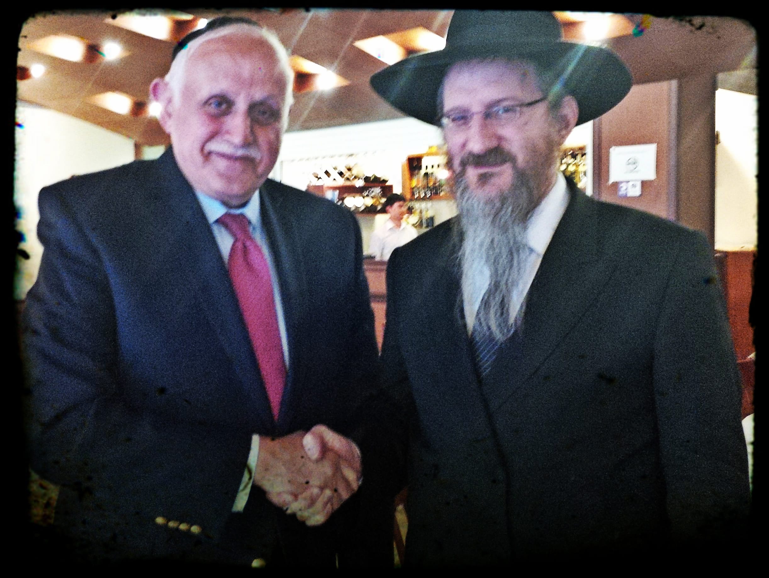Dean Robert Goldschmidt, Vice President for Planning and Assessment, with Rabbi Berel Lazar, Chief Rabbi of Russia, at a dinner meeting.