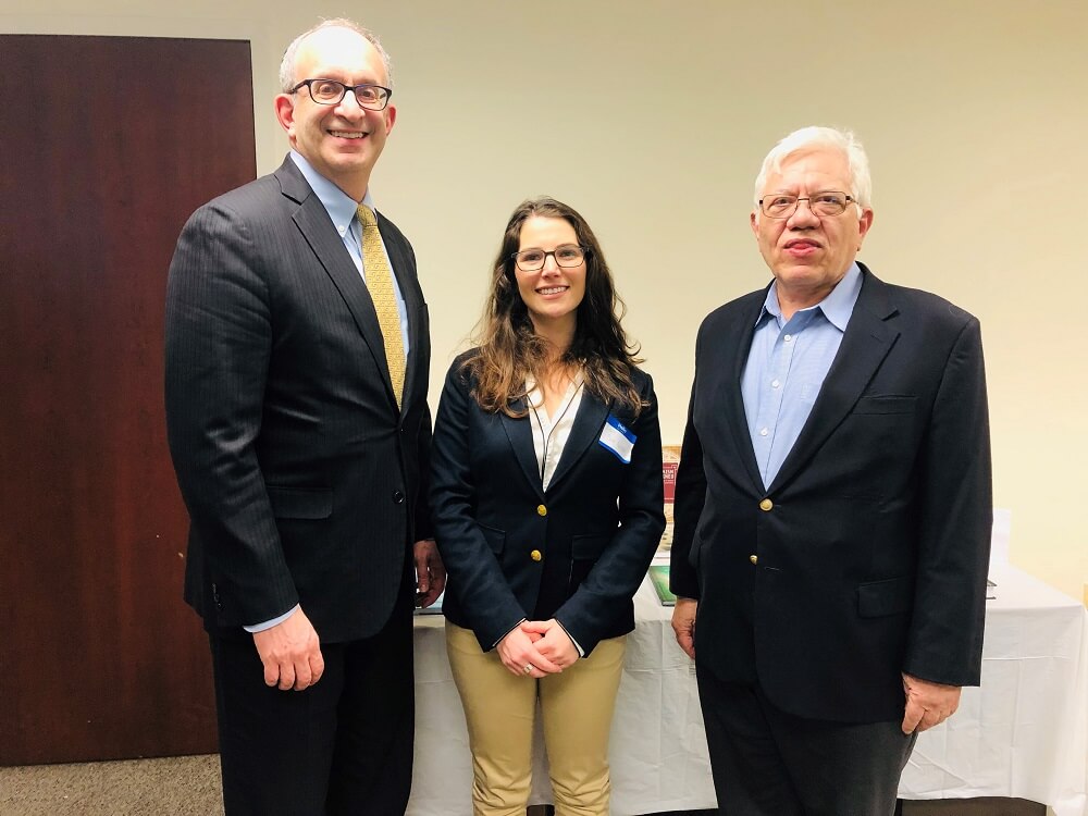 Touro College celebrated its authors on November 15 at the school's main office. Above, Dr. Alan Kadish (left) stands with keynote speakers LAS's Dr. Allan Geliebter and Daniele Ben Neriah, a second-year student at TouroCOM Harlem.