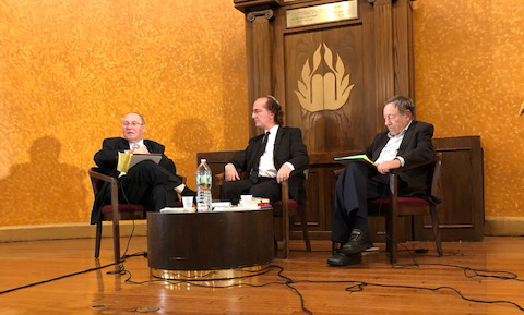 (l-r) Justice Elyakim Rubinstein, Touro Law Center Dean Harry Ballan, Professor Irwin Cotler