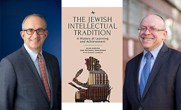 Dr. Alan Kadish, book jacket of the book The Jewish Intellectual Tradition, and Dr. Michael Shmidman (collage image)