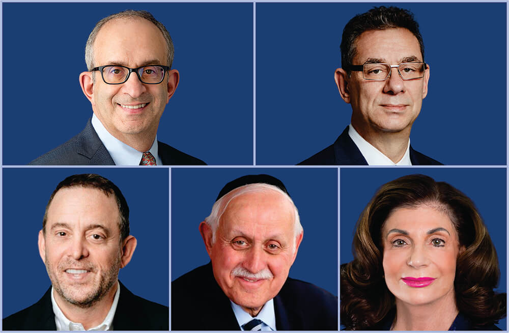 Top (l to r) Dr. Alan Kadish, Dr. Albert Bourla; Bottom (l to r) Dovid Lichtenstein, Dr. Robert Goldschmidt, Hon. Shelley Berkley